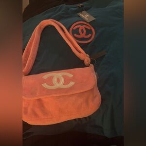 Chanel precision fuzzy handbag with matching Chanel shirt